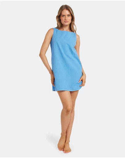BILLABONG WOMENS SUNSET BLISS MINI DRESS LIGHTWEIGHT SUMMER FLOWY DRESS TIDAL BLUE