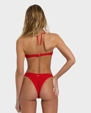 BILLABONG WOMENS TWISTED TIDES HALTER BANDEAU BIKINI TOP SUMMER SWIM RED ALOHA