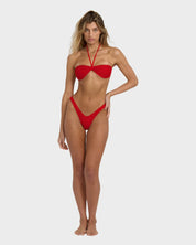 BILLABONG WOMENS TWISTED TIDES DIPPI BIKINI BOTTOM MID COVERAGE SWIM RED ALOHA