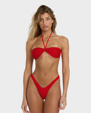 BILLABONG WOMENS TWISTED TIDES HALTER BANDEAU BIKINI TOP SUMMER SWIM RED ALOHA
