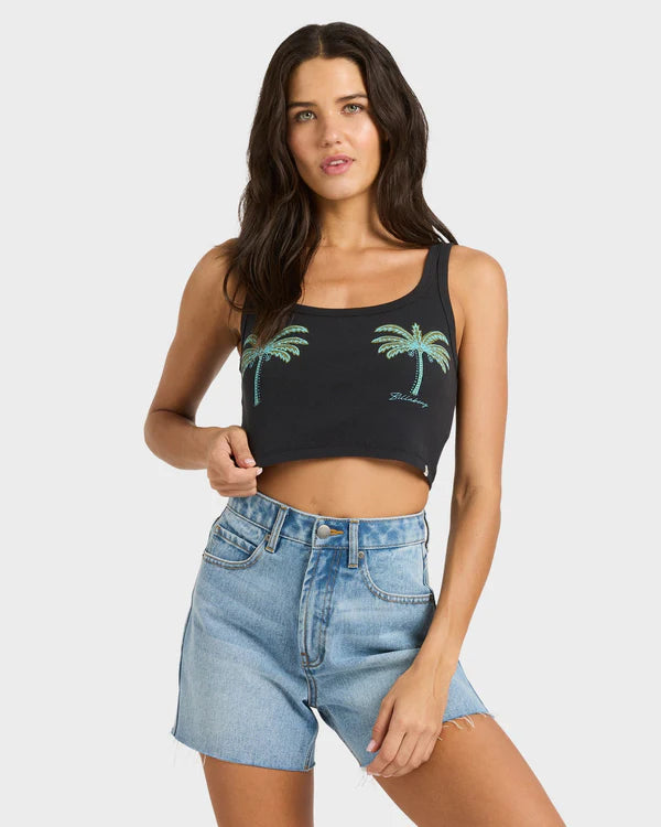 BILLABONG WOMENS VACATION SOIL TANK TOP OFF BLACK COASTAL SUMMER TANK