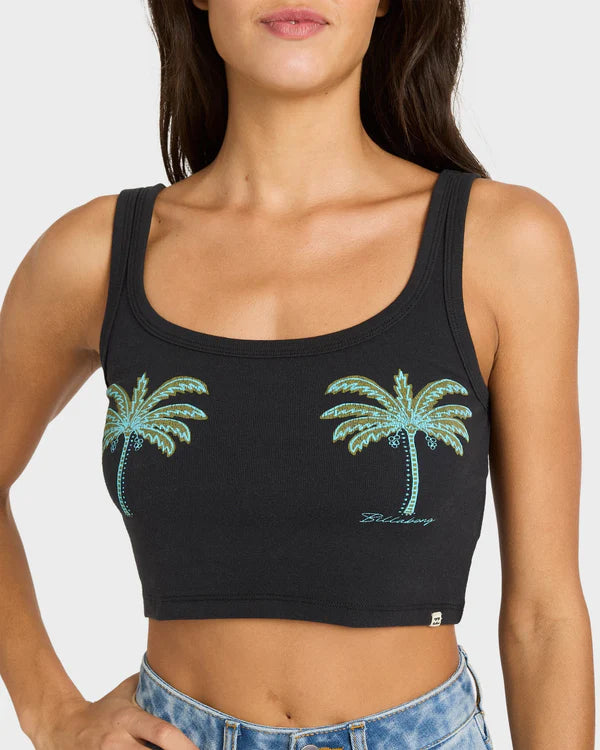 BILLABONG WOMENS VACATION SOIL TANK TOP OFF BLACK COASTAL SUMMER TANK
