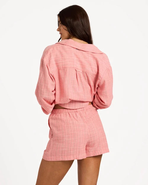 BILLABONG WOMENS WANDERER STRIPE ELASTIC WAIST SHORTS – SUGAR ALMOND