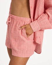 BILLABONG WOMENS WANDERER STRIPE ELASTIC WAIST SHORTS – SUGAR ALMOND
