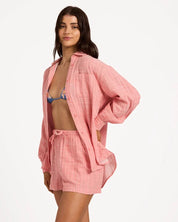 BILLABONG WOMENS WANDERER STRIPE ELASTIC WAIST SHORTS – SUGAR ALMOND