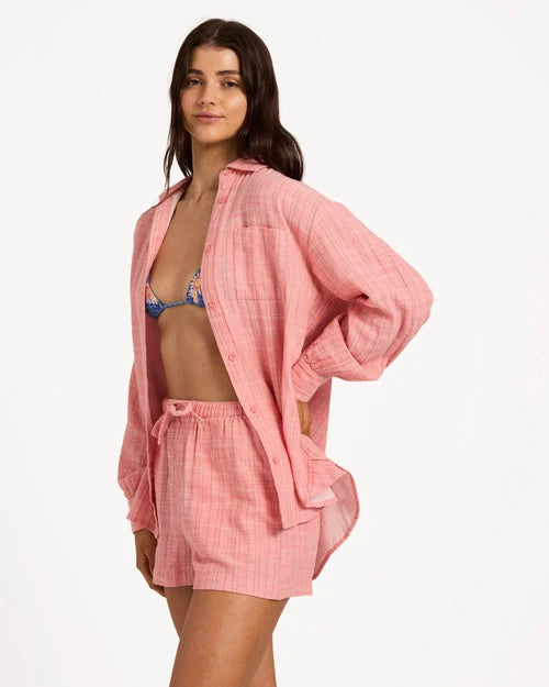 BILLABONG WOMENS WANDERER STRIPE ELASTIC WAIST SHORTS – SUGAR ALMOND
