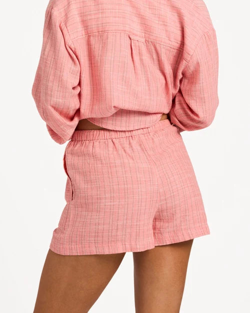 BILLABONG WOMENS WANDERER STRIPE ELASTIC WAIST SHORTS – SUGAR ALMOND