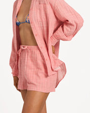 BILLABONG WOMENS WANDERER STRIPE ELASTIC WAIST SHORTS – SUGAR ALMOND