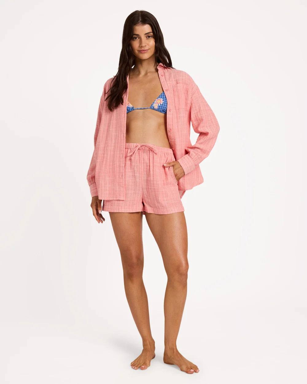 BILLABONG WOMENS WANDERER STRIPE ELASTIC WAIST SHORTS – SUGAR ALMOND