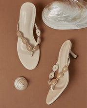 BILLINI GEMA GEM THONG HEELS - BONE