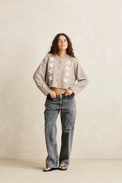RHYTHM BLANCA FLORAL CROP CARDIGAN NATURAL