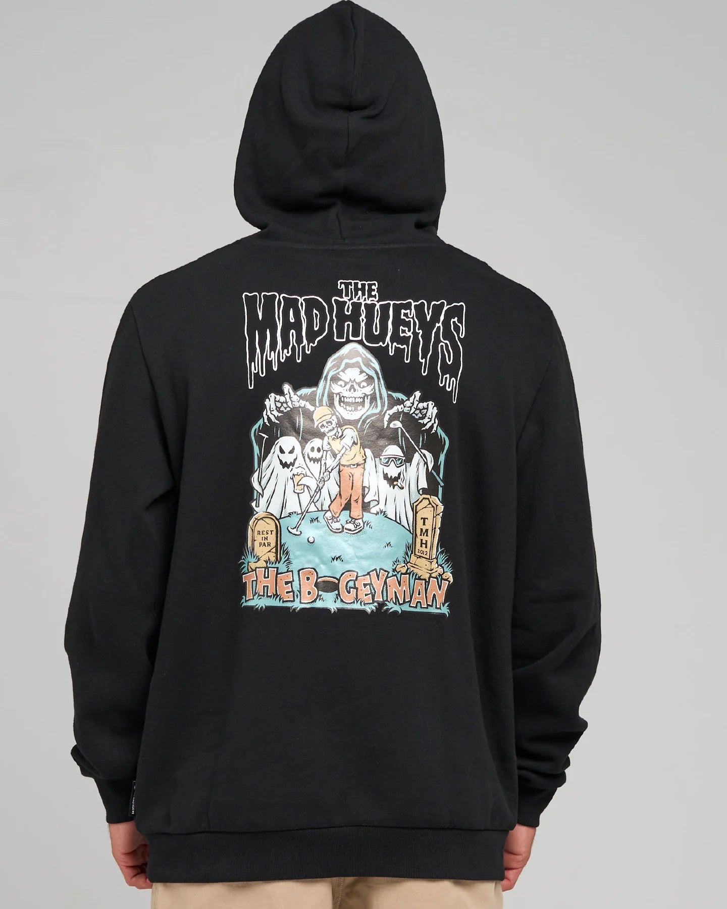 THE MAD HUEYS BOGEYMAN HOODED PULLOVER MEN’S FLEECE HOODIE GLOW PRINT BLACK