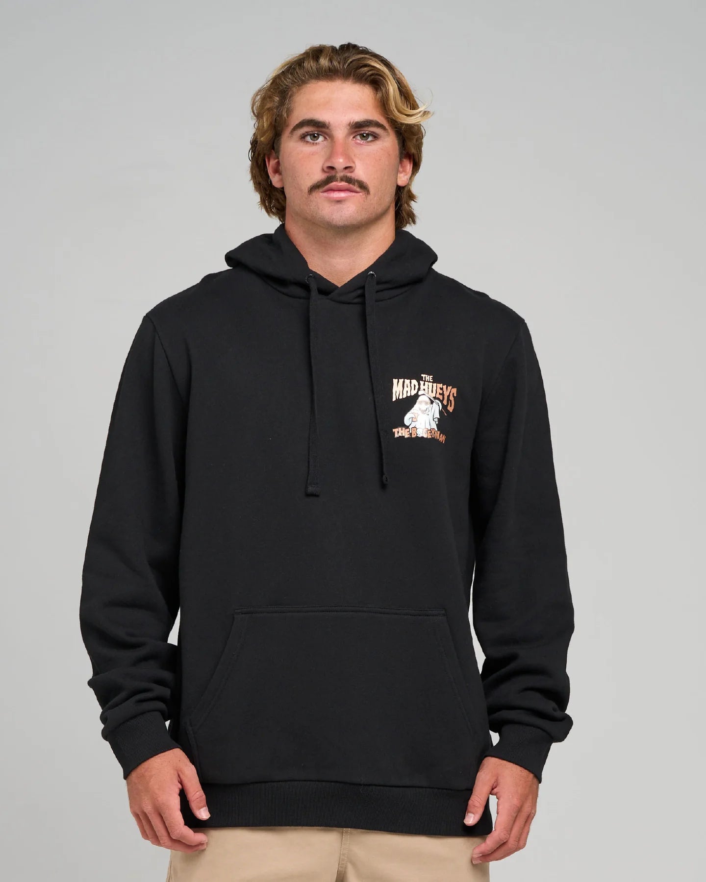 THE MAD HUEYS BOGEYMAN HOODED PULLOVER MEN’S FLEECE HOODIE GLOW PRINT BLACK