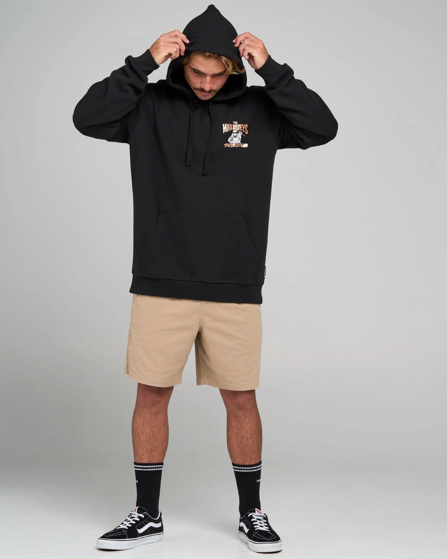 THE MAD HUEYS BOGEYMAN HOODED PULLOVER MEN’S FLEECE HOODIE GLOW PRINT BLACK