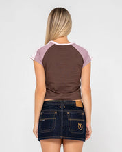 RUSTY BRADLEY RAGLAN BABY TEE FITTED RETRO SURF T-SHIRT JAVA