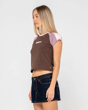 RUSTY BRADLEY RAGLAN BABY TEE FITTED RETRO SURF T-SHIRT JAVA