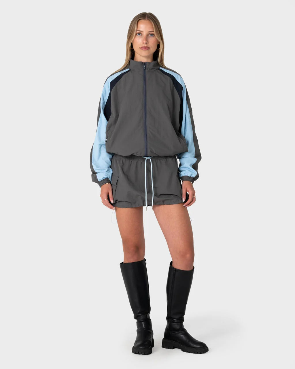 RUSTY BREEZY WIND CHEATER ZIP THROUGH JACKET WOMENS GREY BLUE