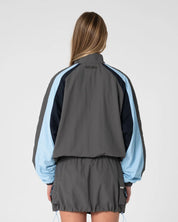 RUSTY BREEZY WIND CHEATER ZIP THROUGH JACKET WOMENS GREY BLUE