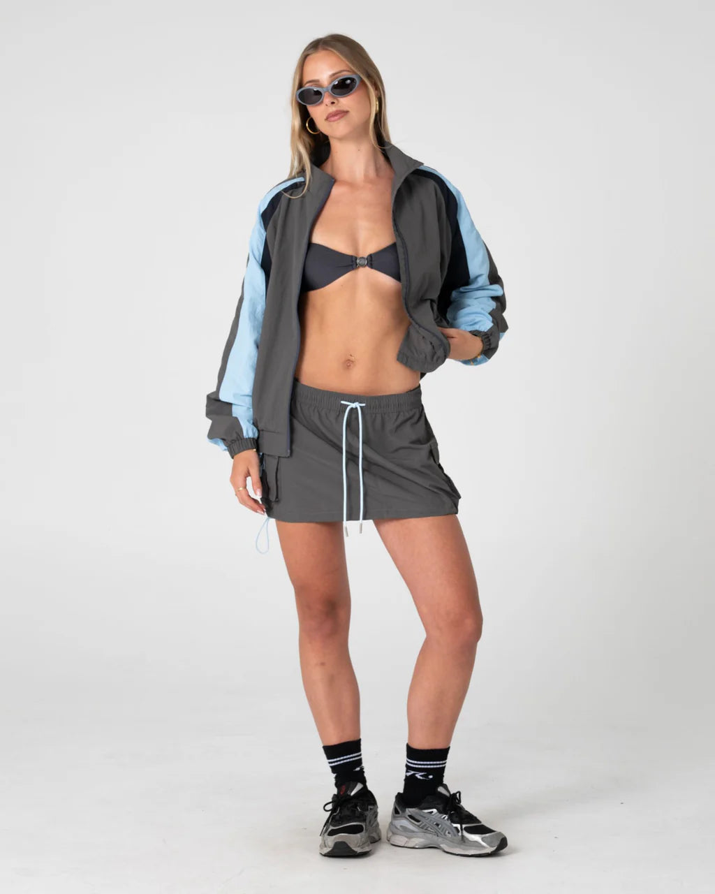 RUSTY BREEZY WIND CHEATER ZIP THROUGH JACKET WOMENS GREY BLUE