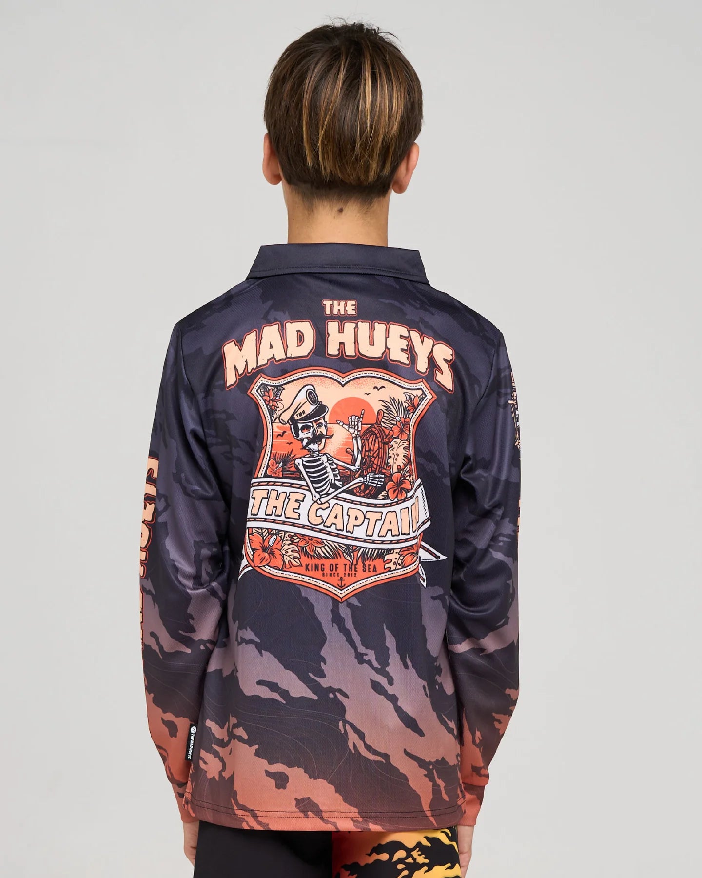 THE MAD HUEYS CAPTAIN TWO FACED YOUTH UPF 50 FISHING JERSEY KIDS SUN SHIRT BLACK