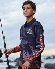 THE MAD HUEYS CAPTAIN TWO FACED YOUTH UPF 50 FISHING JERSEY KIDS SUN SHIRT BLACK