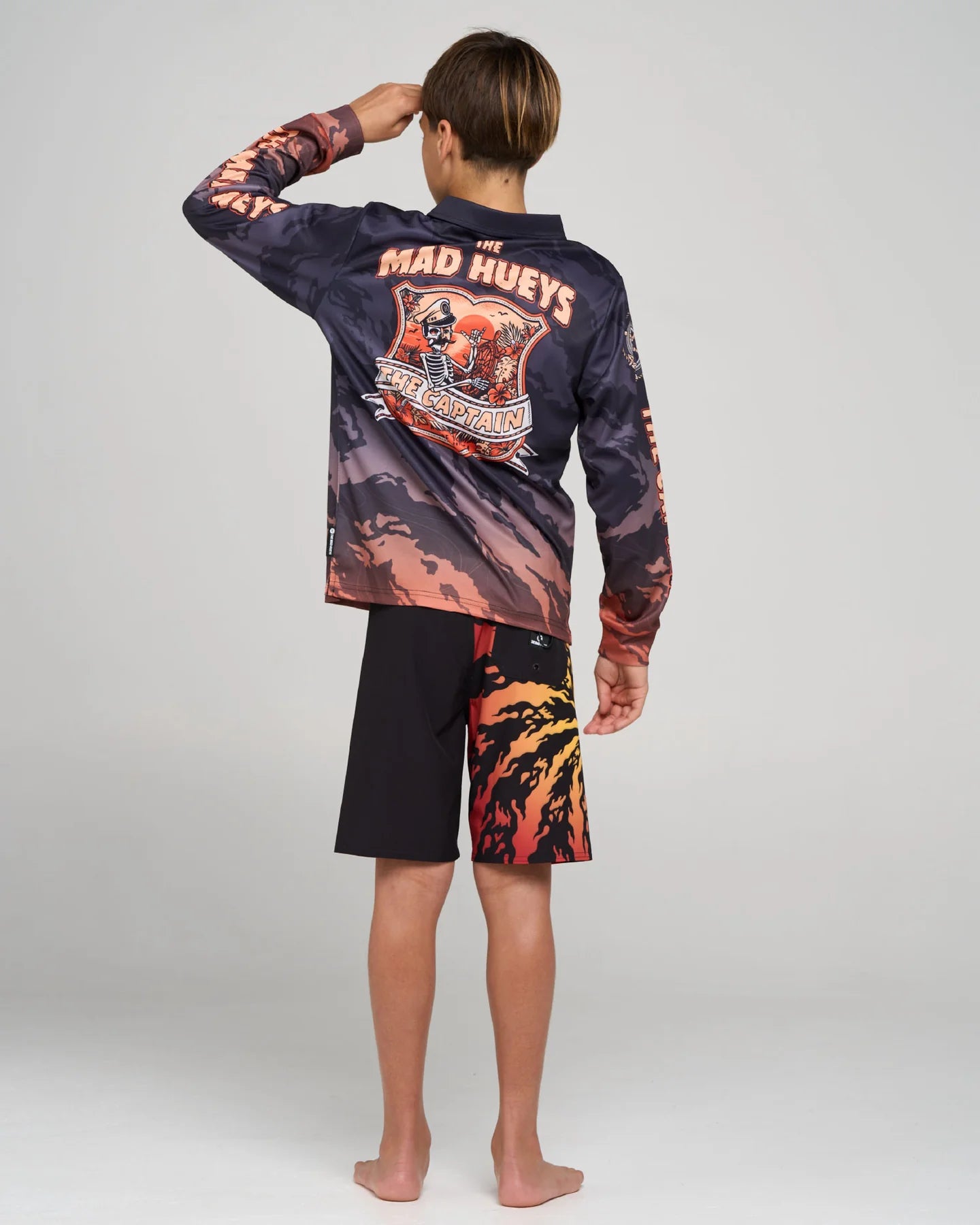 THE MAD HUEYS CAPTAIN TWO FACED YOUTH UPF 50 FISHING JERSEY KIDS SUN SHIRT BLACK