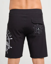 THE MAD HUEYS CHAIN FKRS MENS 19 INCH BOARDSHORT BLACK SURF SWIM SHORTS