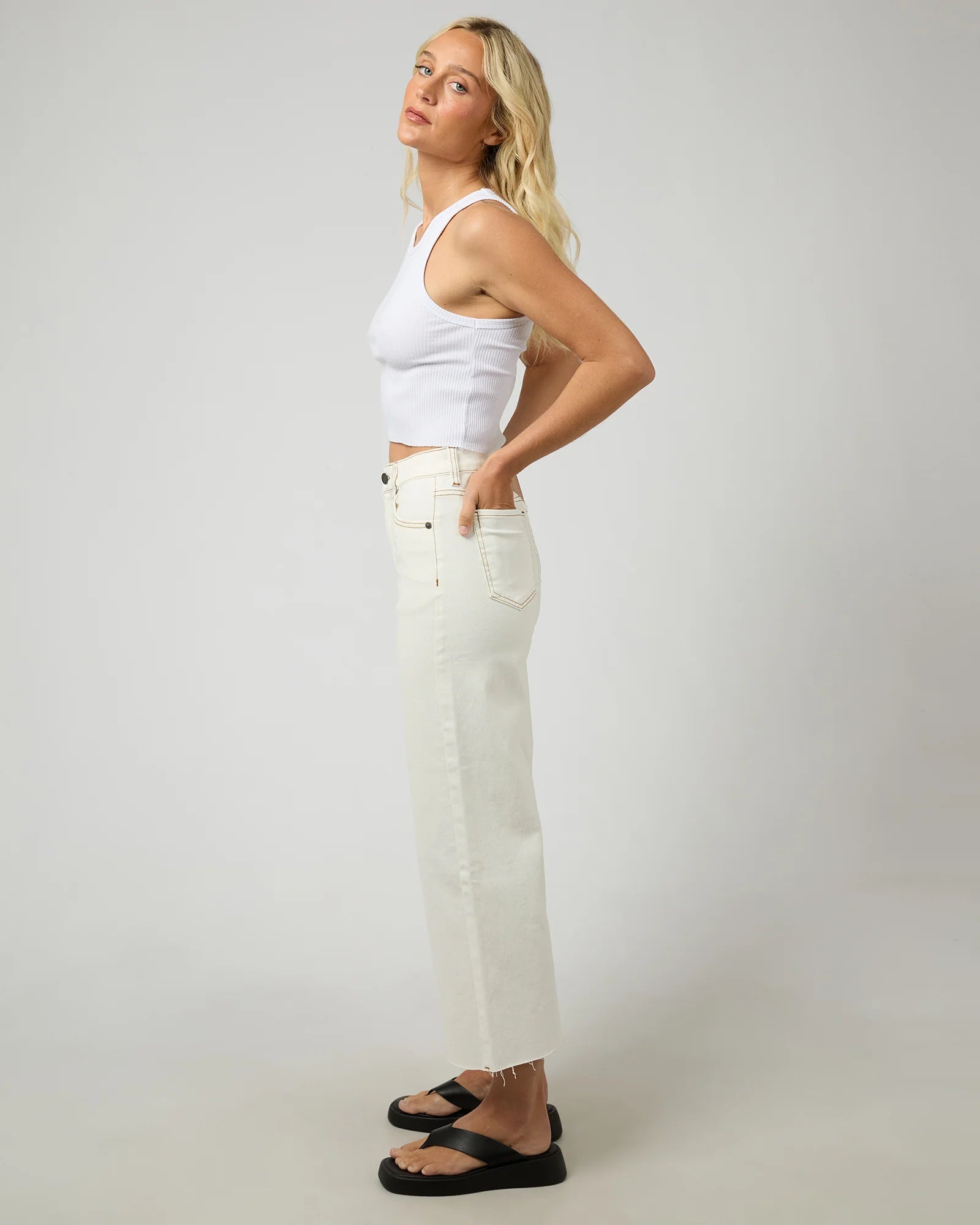 ALL ABOUT EVE CHARLIE HIGH RISE WIDE LEG JEAN VINTAGE WHITE WOMENS DENIM
