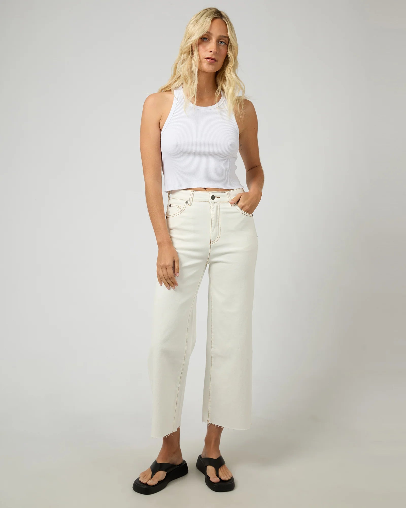 ALL ABOUT EVE CHARLIE HIGH RISE WIDE LEG JEAN VINTAGE WHITE WOMENS DENIM