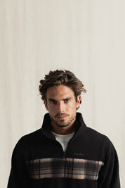 RHYTHM CHECKERED FLEECE QUARTER ZIP BLACK