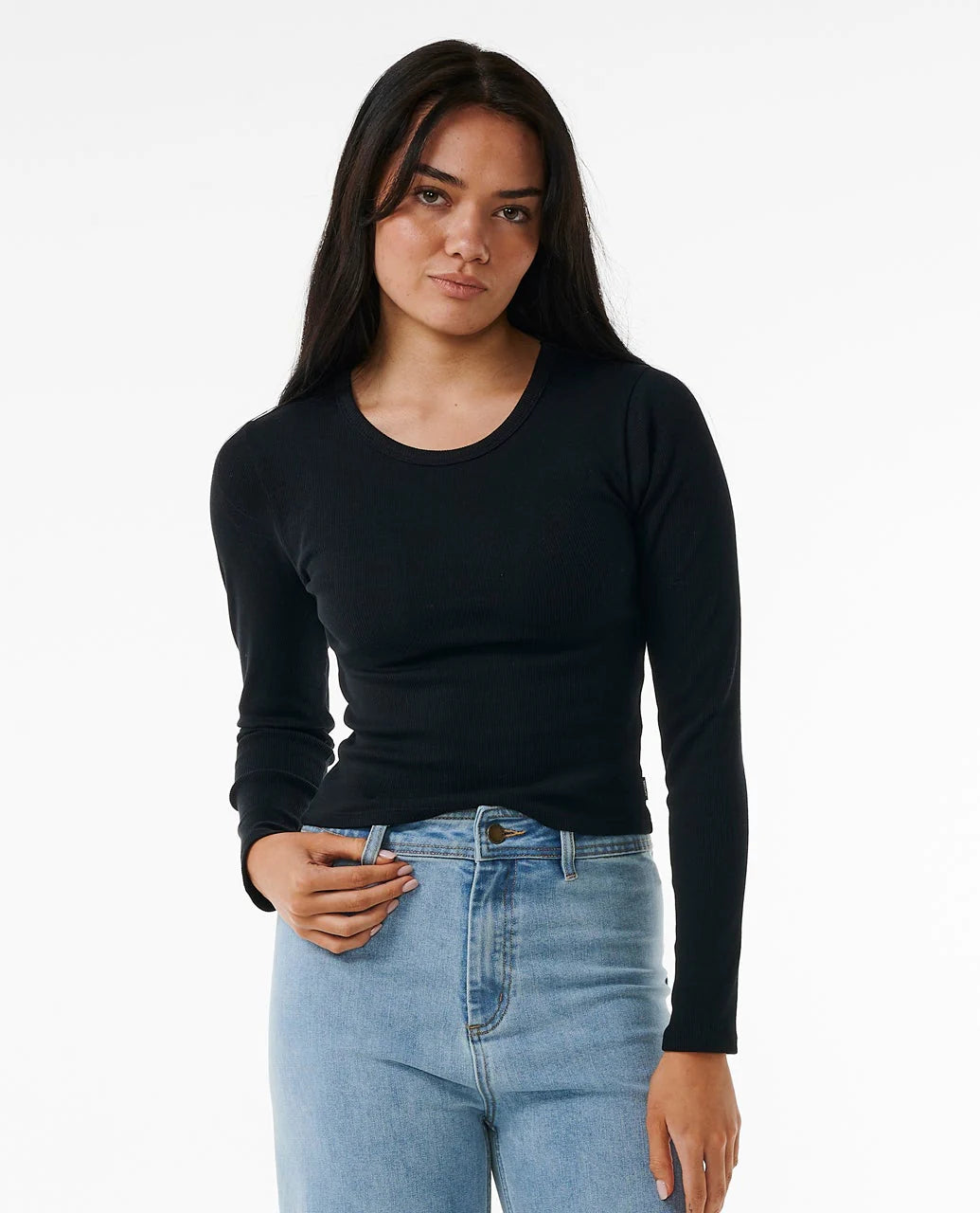 RIP CURL CLASSIC RIBBED LONG SLEEVE TEE BLACK