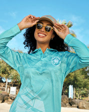 MAD HUEYS CLOSE CHEST WOMENS UPF 50+ FISHING JERSEY CANDY BLUE