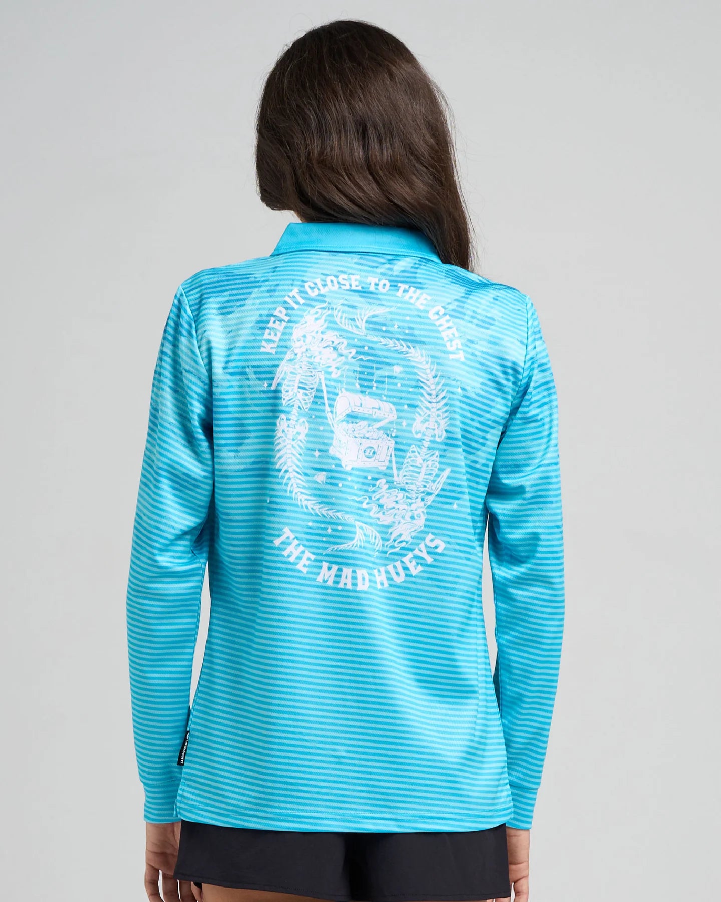MAD HUEYS CLOSE CHEST WOMENS UPF 50+ FISHING JERSEY CANDY BLUE