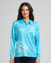 MAD HUEYS CLOSE CHEST WOMENS UPF 50+ FISHING JERSEY CANDY BLUE
