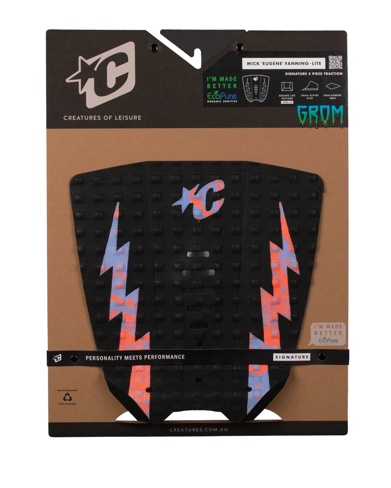 CREATURES OF LEISURE GROM MICK EUGENE FANNING LITE SIGNATURE ECOPURE TRACTION PAD BLACK PURPLE HAZE SWIRL