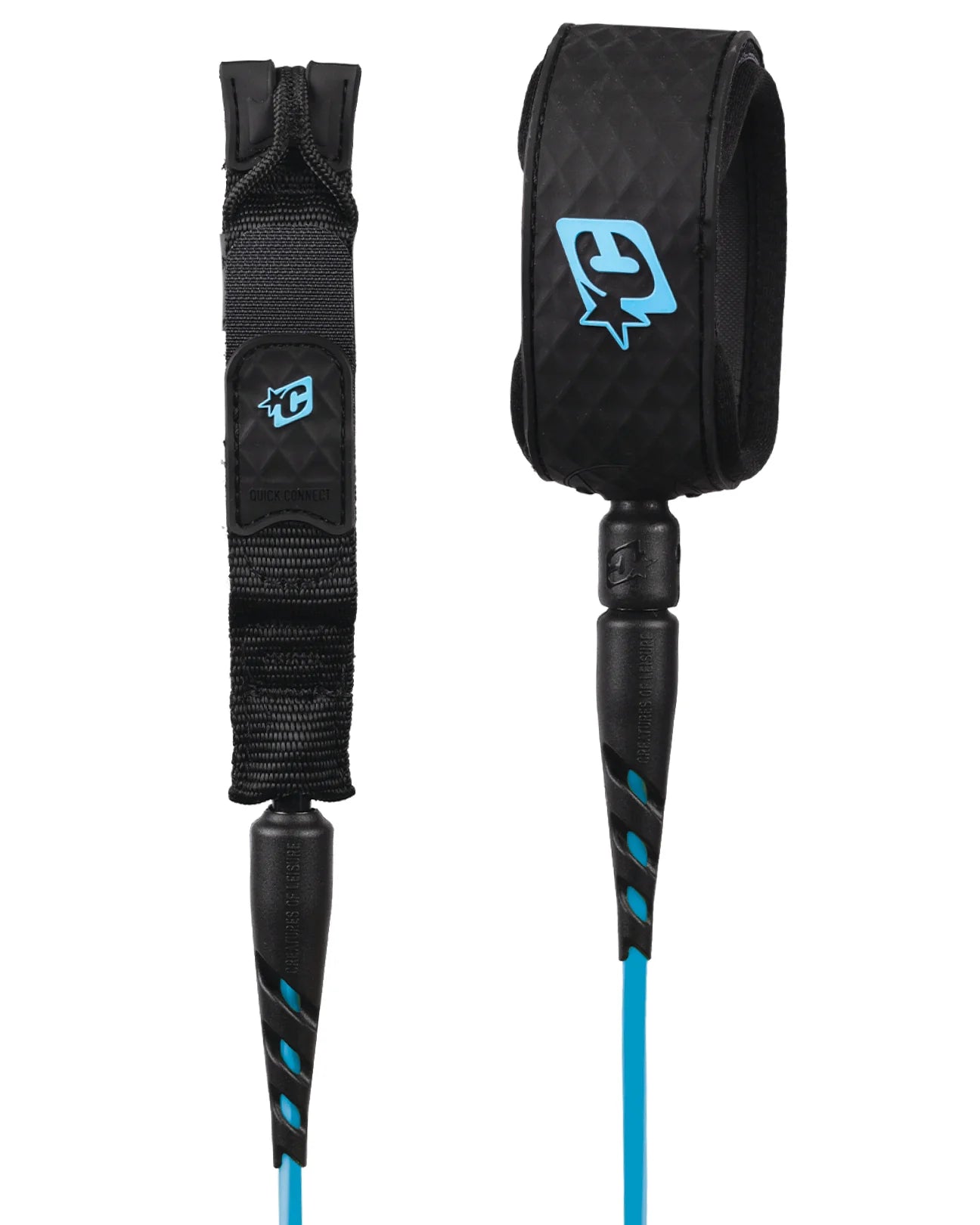 CREATURES OF LEISURE RELIANCE 2.0 LITE DUTY 5FT SURFBOARD LEASH - CYAN TWIST BLACK