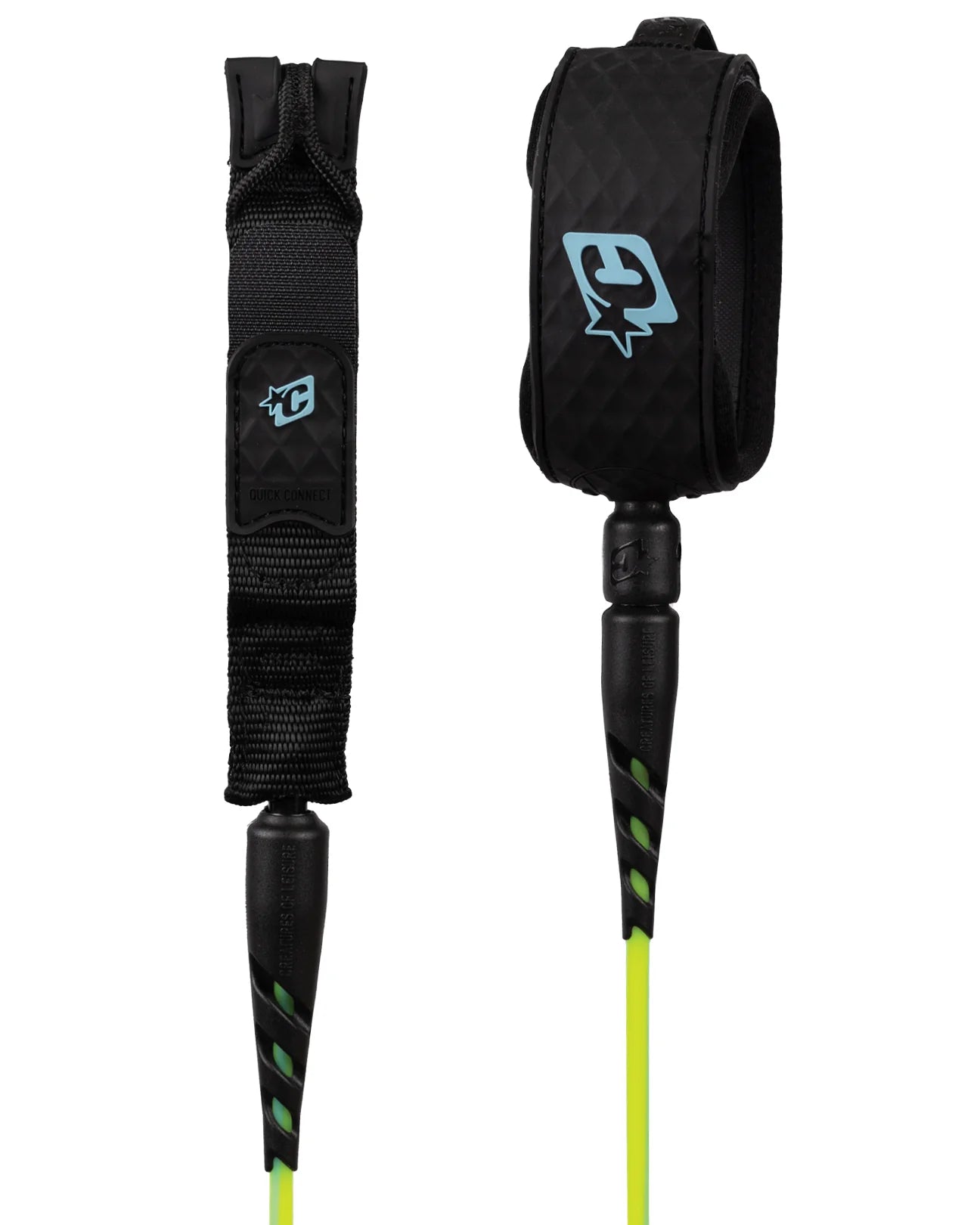 CREATURES OF LEISURE RELIANCE 2.0 LITE DUTY 5FT SLIM CUFF LEASH - PINE LIME TWIST BLACK