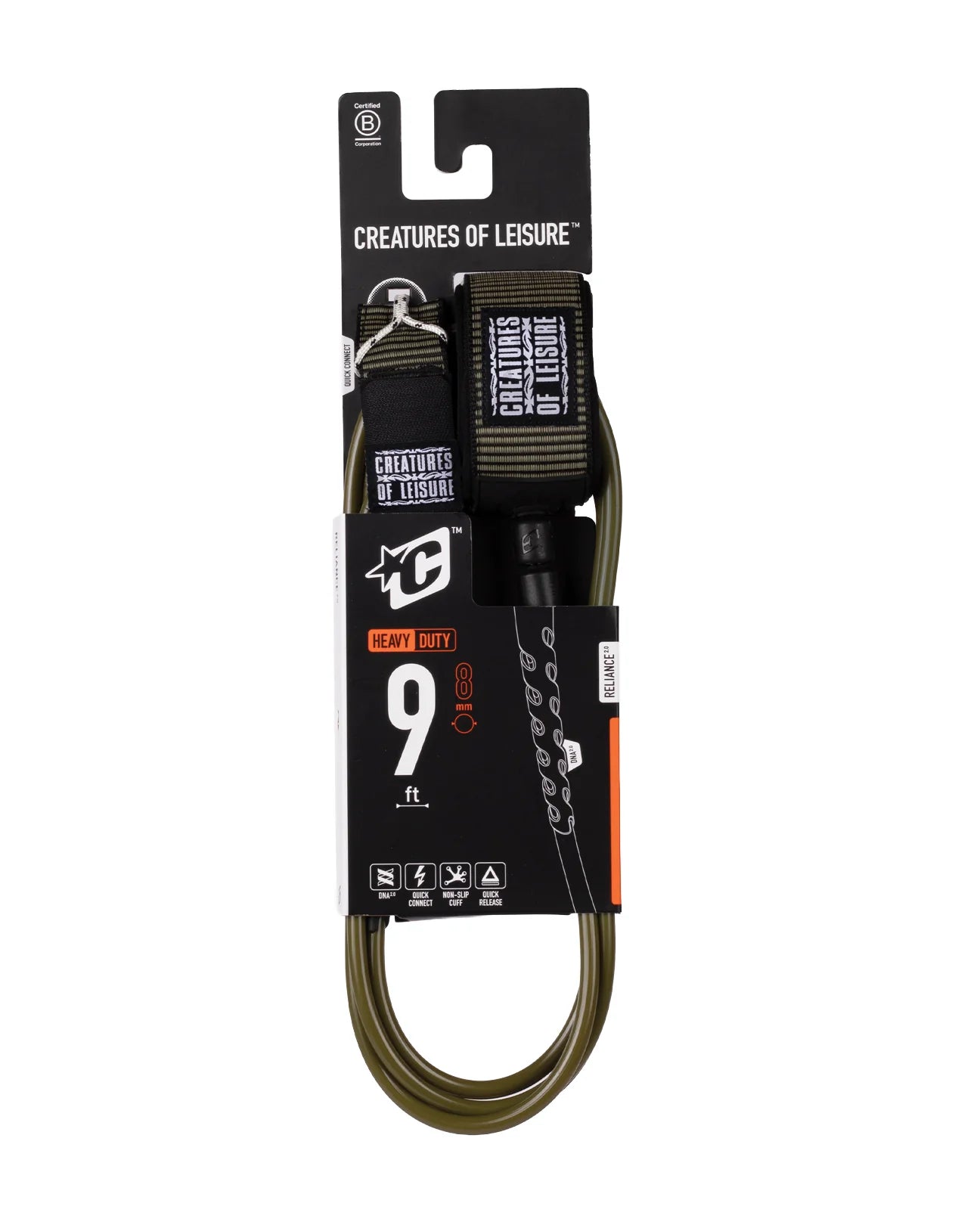 CREATURES OF LEISURE RELIANCE 2.0 LONGBOARD HEAVY DUTY 9FT HARDWEAR KNEE LEASH - DARK OLIVE THORN