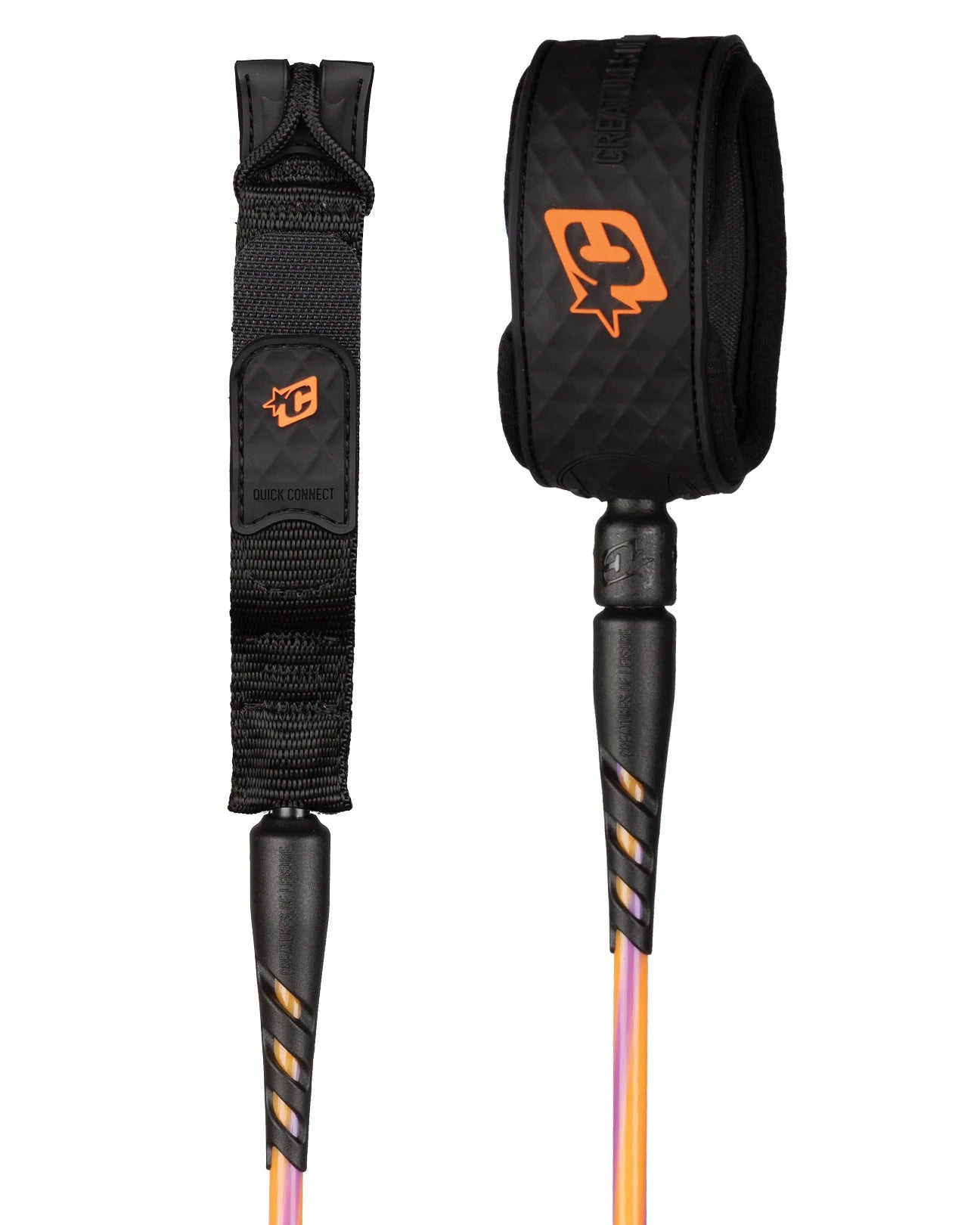 CREATURES OF LEISURE RELIANCE 2.0 STANDARD DUTY 6FT SURF LEASH HIGH-VIS PURPLE TWIST BLACK