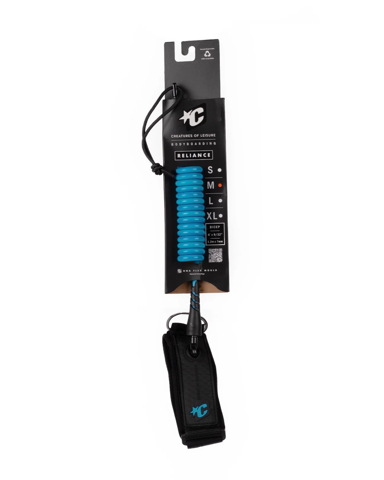 CREATURES OF LEISURE RELIANCE BICEP S BODYBOARD LEASH - CYAN TWIST BLACK