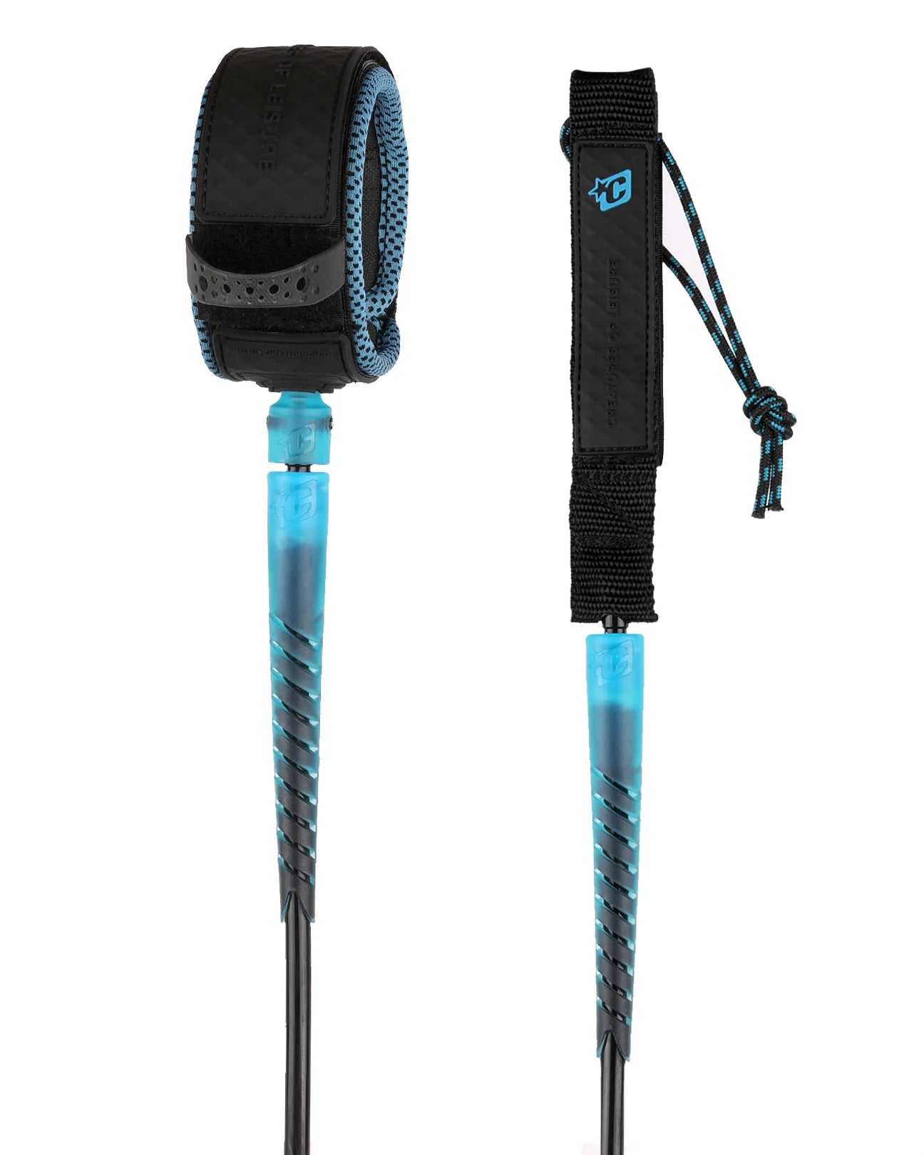 CREATURES OF LEISURE RELIANCE LONGBOARD ANKLE 9 LEASH BLACK CYAN
