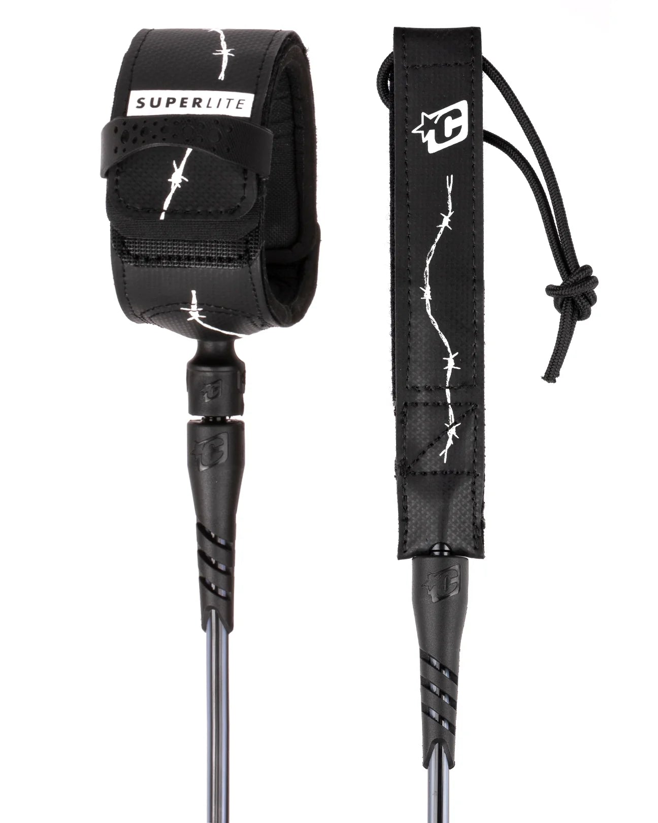 CREATURES OF LEISURE SUPERLITE PRO 6 ART SERIES LEASH – BLACK WHITE BARBED WIRE