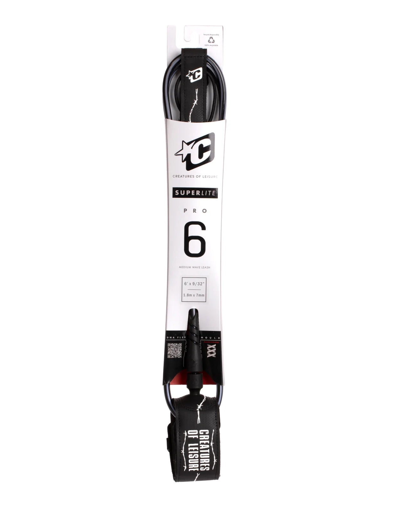 CREATURES OF LEISURE SUPERLITE PRO 6 ART SERIES LEASH – BLACK WHITE BARBED WIRE
