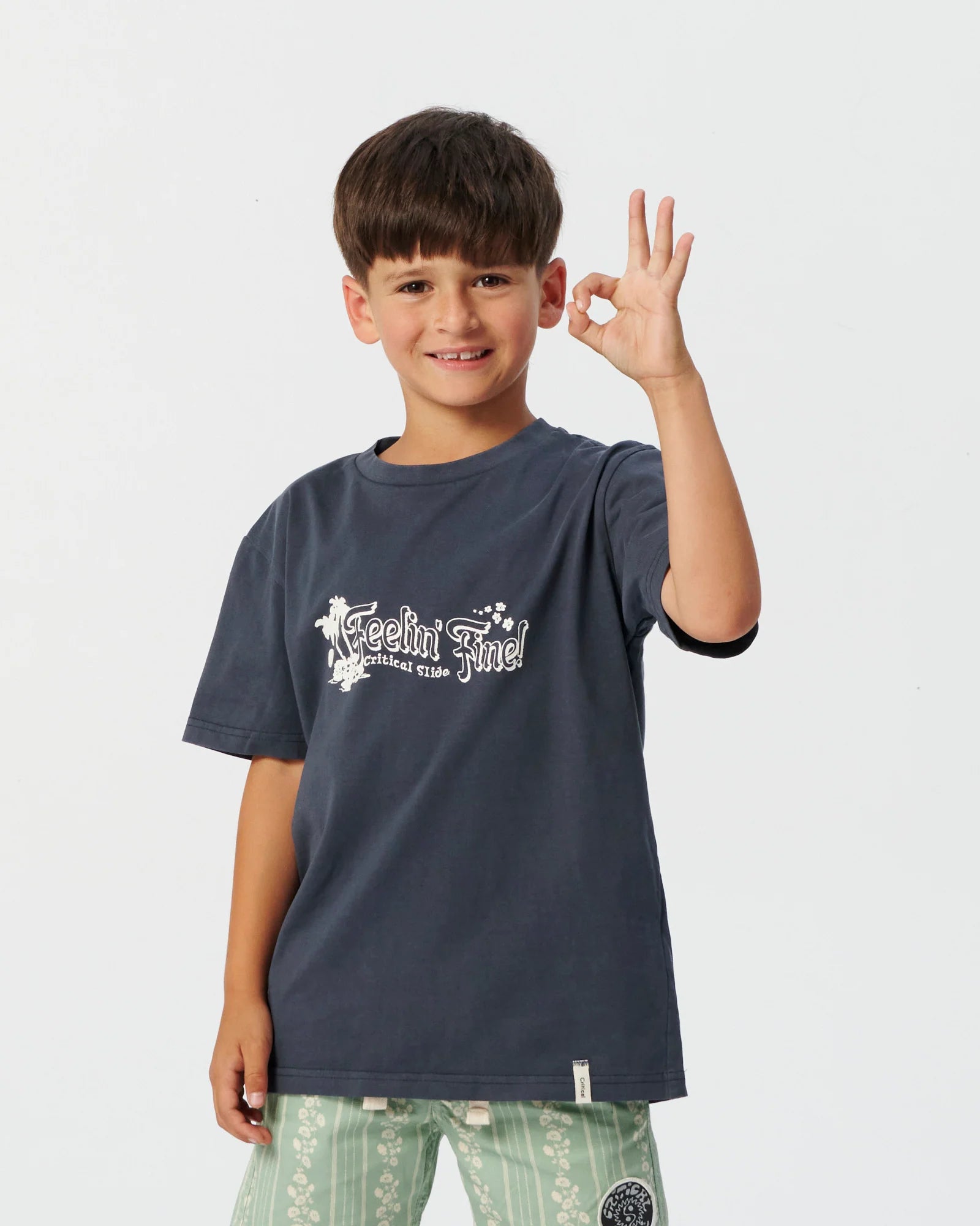 THE CRITICAL SLIDE FEELIN FINE KIDS TEE 230GSM COTTON T SHIRT WORKER BLUE