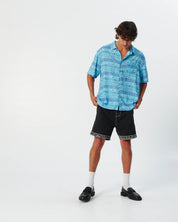 THE CRITICAL SLIDE MYTH LINEN RESORT SHIRT ARTIST COLLAB GERRY WEDD BLUE