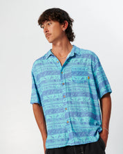 THE CRITICAL SLIDE MYTH LINEN RESORT SHIRT ARTIST COLLAB GERRY WEDD BLUE