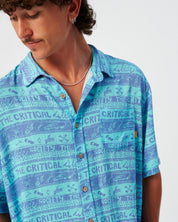 THE CRITICAL SLIDE MYTH LINEN RESORT SHIRT ARTIST COLLAB GERRY WEDD BLUE