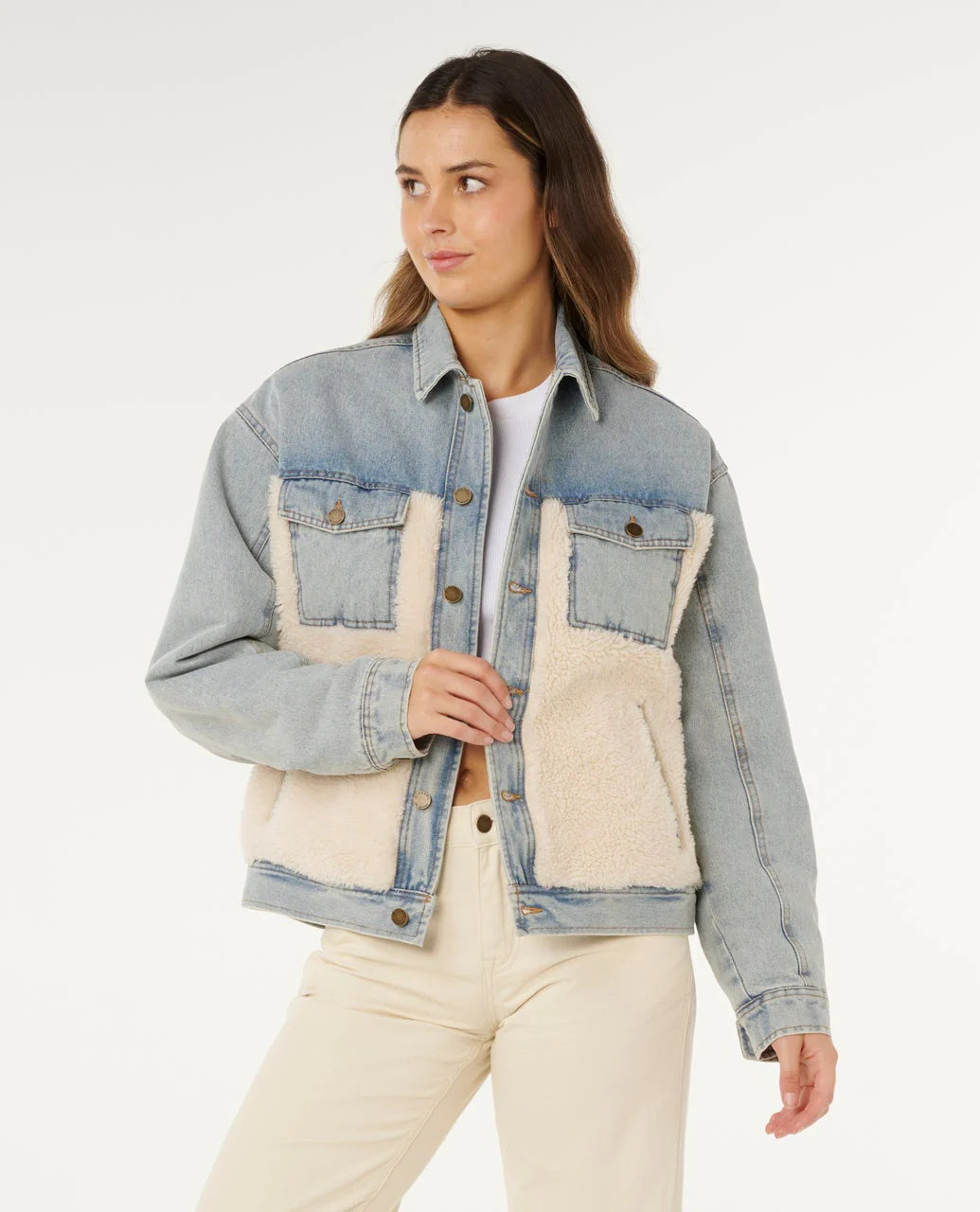 RIP CURL CRUISIN SHERPA DENIM JACKET WASHED BLUE