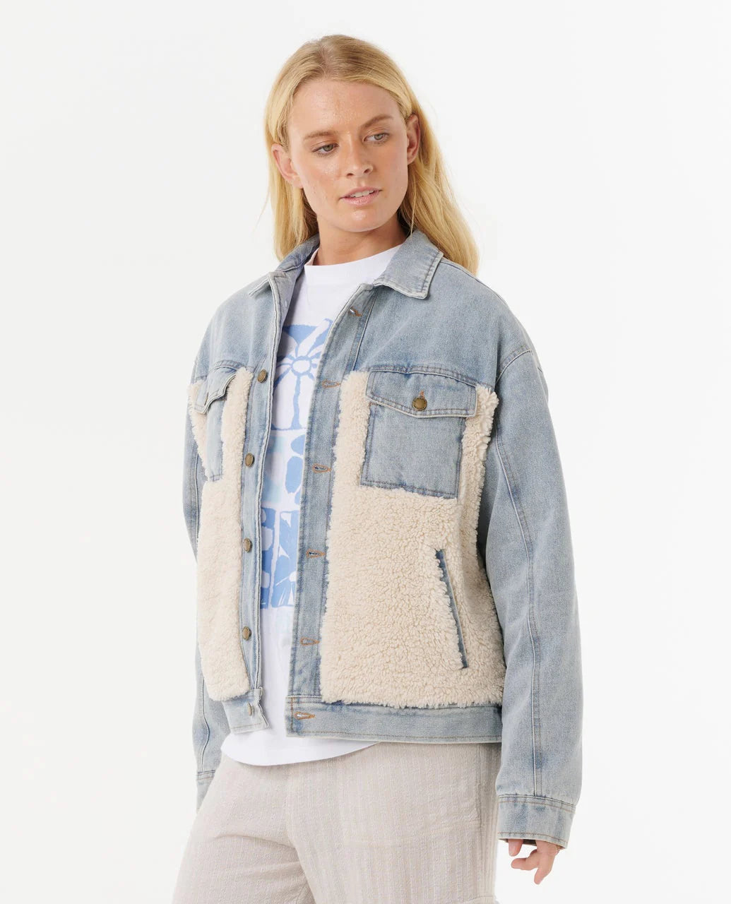 RIP CURL CRUISIN SHERPA DENIM JACKET WASHED BLUE