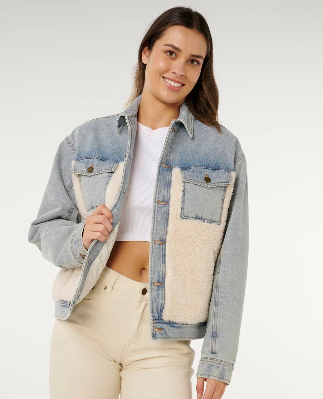 RIP CURL CRUISIN SHERPA DENIM JACKET WASHED BLUE